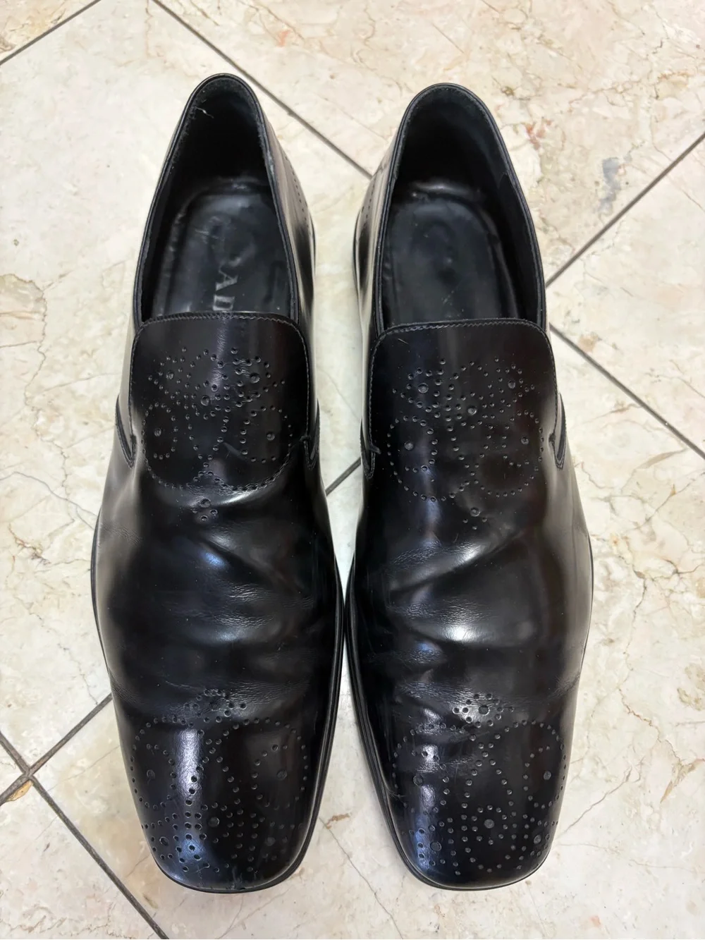 Prada Men's Black Leather Slip-On Dress Shoes